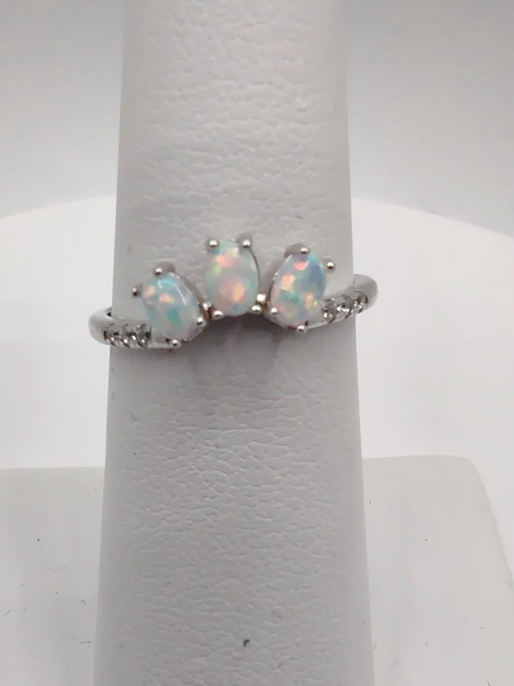 Ring Triple White Opals Size 6 Sterling Silver 925